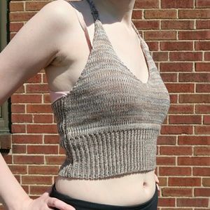 cropped knit halter top T-straps back A37